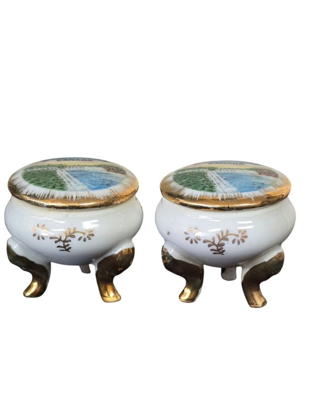 Niagara Falls Souvenir Porcelain Footedd  Trinket Box Set